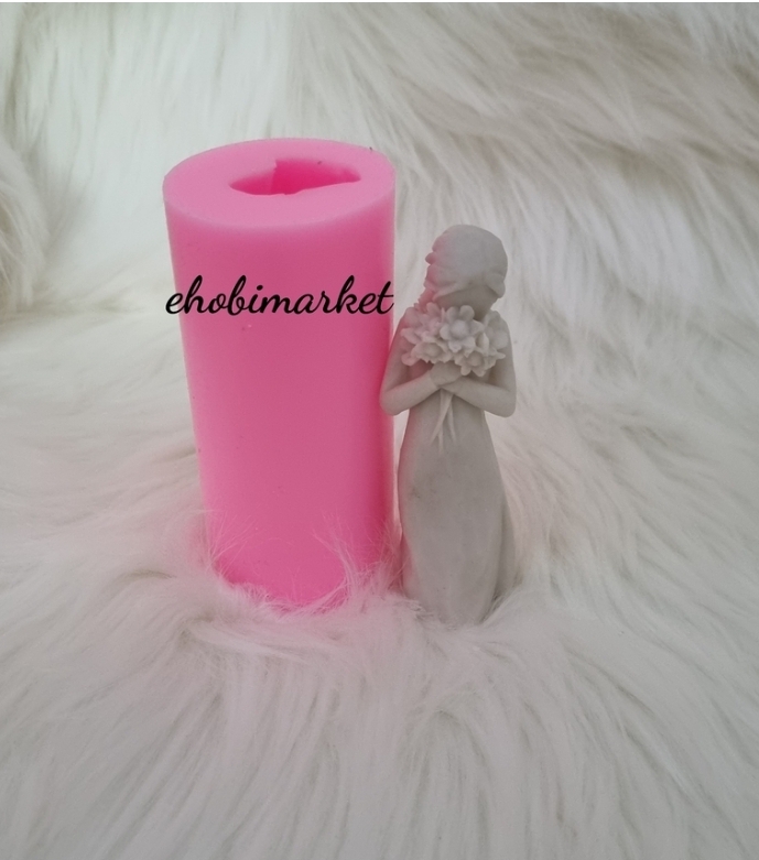 Çiçek tutan kiz silikon kalip