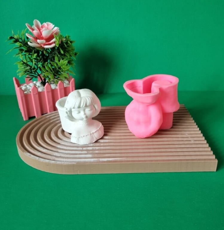 Küt saçlı kız saksı silikon kalıp